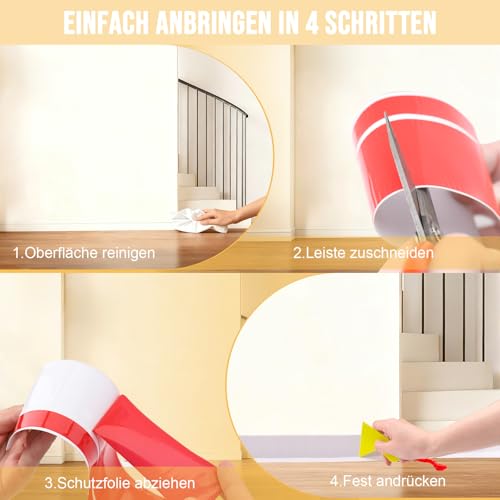 Flexible Sockelleiste Selbstklebend Weiß (18m) – 7cm Pvc Fußleiste Und Knickleiste Für Bad, Küche, Unebene Wände – Wasserdichter Wandabschluss Ohne Bohren (Inkl. Rakel) – Weichsockelleiste 50x20mm