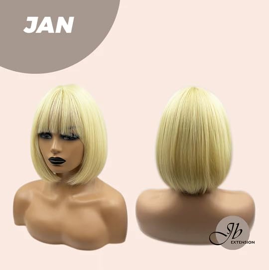 Miniatura 5 de JBEXTENSION JAN - Peluca corta de corte Bob de 12 pulgadas con flequillo, rubio claro, lacio, sin pegamento, pelucas de cabello largo para mujer,