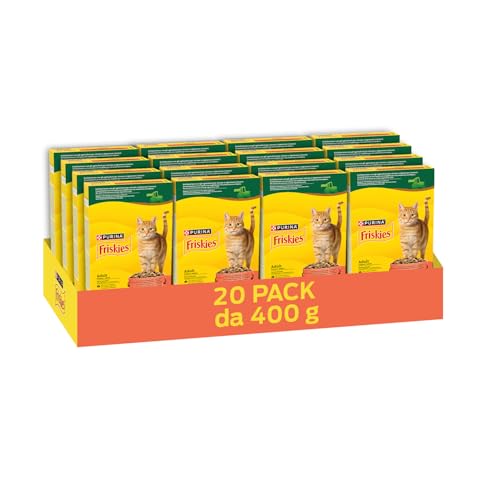 Purina Friskies Adult con un gustoso mix di Manzo e Pollo e con Verdure in 20 Confezioni da 400g