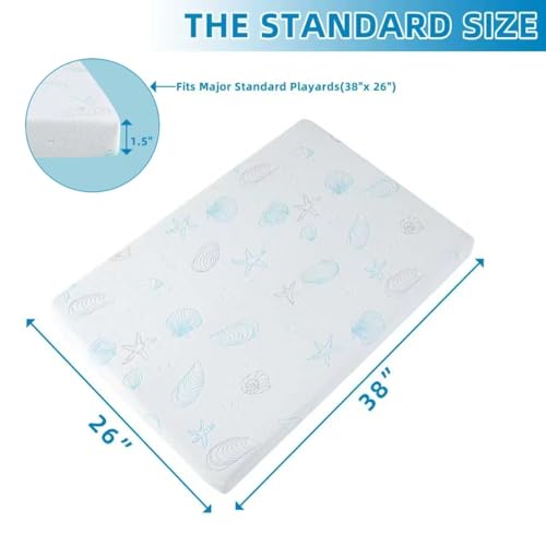 Image of Pack and Play Mattress 38 inchx26 inch (1.5 inch Thick), Crib Mattress Pad for Playard, Pack n Play Mattress with Soft Breathable Washable Cover for Baby and Toddler