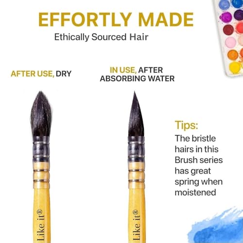 Image of Like it Artists Professional Black Synthetic Hair MOP Brush Set of 4 (Sizes 0, 2, 4, 8) | Ideal for Watercolor,Acrylic,Gouache Painting, Ergonomic Handle Design (Brown Mops)
