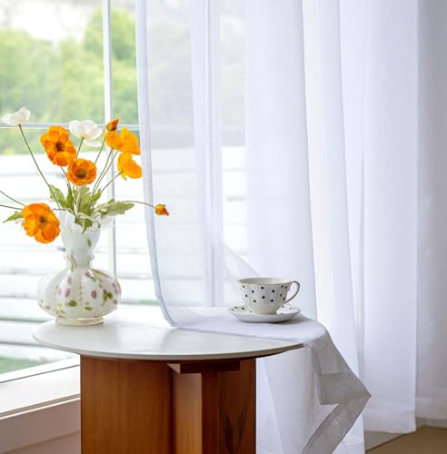 Image of MYSTIC-HOME Sheer Curtains 84 Inches Long - 2 Panels White Sheer Curtains for Bedroom & Living Room Cortinas Para Sala with Back Tab & Rod Pocket Design 108 Inch Extra Wide Soft Light Filtering Drapes