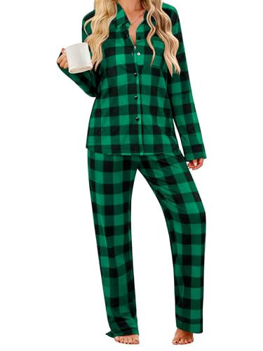 Image of SWOMOG Womens Pajamas Set Long Sleeve Sleepwear Button Down Nightwear Soft Cotton Pj Lounge Sets