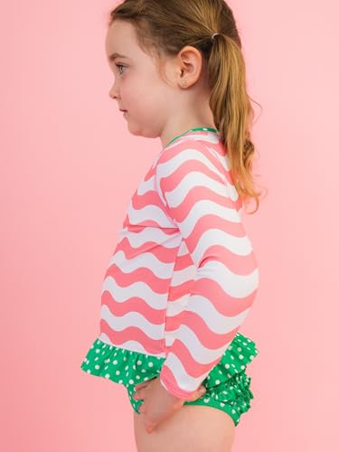 Image of RuffleButts Baby /Toddler Girls Long Sleeve Rash Guard UPF50+ Sun Protected Bikini Swimsuit