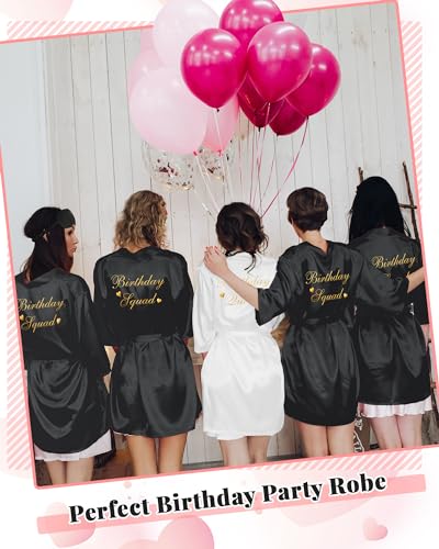 Image of Neer 21 Pcs Women Birthday Party Robe Set Queen Squad Kimono Satin Bathrobes with Eye Mask and Scrunchie for Birthday