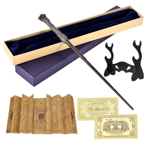CJBIN Harry Zauberstab, 39CM Stab aus Harz und Stahlkern, Harry P-o-t-t-e-r Deluxe Zauberstab, Magic Wand Geschenkbox mit Landkarte, Fahrkarte und...