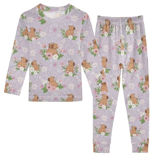 Pajama Sets Long Sleeve Cute Animals Among Flowers Soft Comfy Sleepwear 2 Piece PJS 3-8T