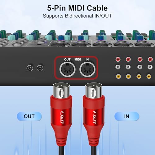 J&D 5-Pin DIN MIDI Câble, Câbles mâle à mâle Compatible avec le clavier, Synthétiseur, Guitar Multi Effets, Interface Audio/Mixeur/Amplificateur, Carte Son Externe (Rouge, 6 Pieds/1,8 m)