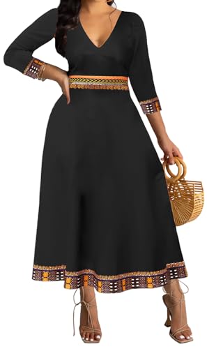 Image of VisiChenup African Print Dress for Women Casual Midi Dress