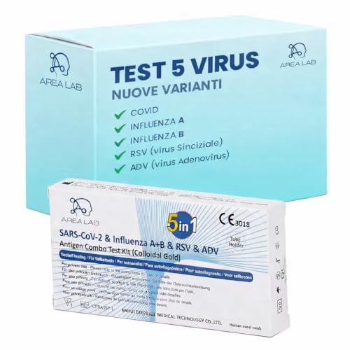 3X Tampone Influenza A/B – Test Antigenico Rapido 5 Virus in 1 | Influenza A B, COVID-19, Virus Sinciziale RSV e Adenovirus ADV | Per Adulti e Bambini | Registrato Ministero della Salute | CE (3 PZ)