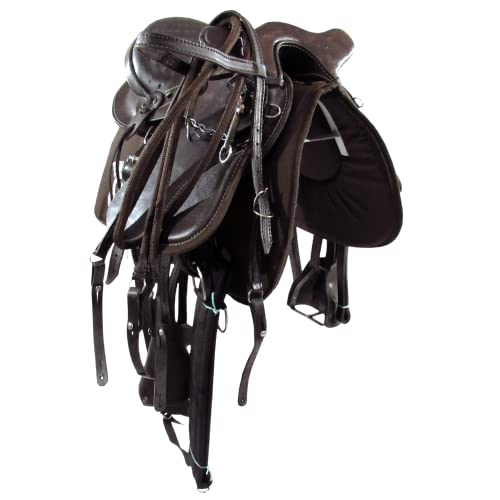 Sela Australiana Marrom Infantil De Cabeça Com Abas Luxo Completa 12 Polegadas + Acessórios