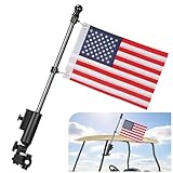 Chengwei Golf Cart Flag Holder &Amp; Flag Pole Mount Kit, Heavy Duty Aluminum Alloy Windproof Bracket Fits Ezgo Club Car Yamaha, Push Cart, Boat, Bike, Includes Usa Flag For Independence Day Decor