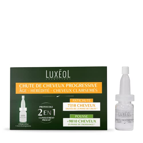 LUXÉOL - Chute De Cheveux Progressive 2 En 1 - Favorise La Croissance & Diminue La Perte Cheveux - Densifie La Chevelure - Fabriqué En France - Programme Cheveux 1 Mois - 14 Fioles De 6ml Cover