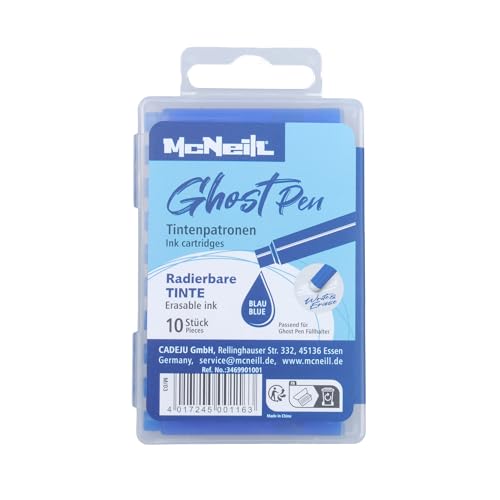 McNeill - Ghost Pen Tintenpatronen – thermisch radierbare Tinte für Ghost Pen Füllhalter | Ersatzpatronen in verschiedenen Farben | Sauberes Schreiben & rückstandsfreies Radieren (blau)