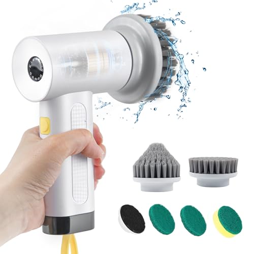 DIHOOM Brosse Nettoyage Electrique, Brosse Rotative Nettoyage avec 5 Têtes de Brosse Remplaçables et 2 Modes Brosse Electrique Nettoyage pour Salle de Bain, Cuisine, Voiture, Fenêtres