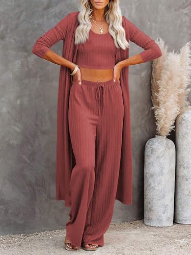 Image of Fessceruna Womens 3 Piece Lounge Pajamas Sets Cute Vacation Matching Set | Pj Sets, Airport Travel Outfits, Bedroom, Winter Fall Loungewear , Cotton, Christmas