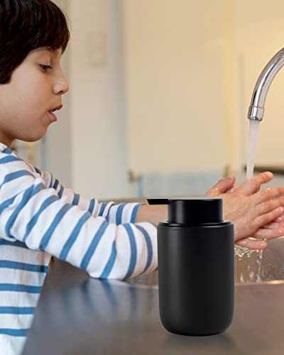 Image of BosilunLife Black Foam Soap Dispenser - Ceramic Foaming Hand Wash Dispenser for Bathroom Modern Farmhouse Small Soap Dispenser Lotion Hand Pump Dispenser for Kitchen Sink