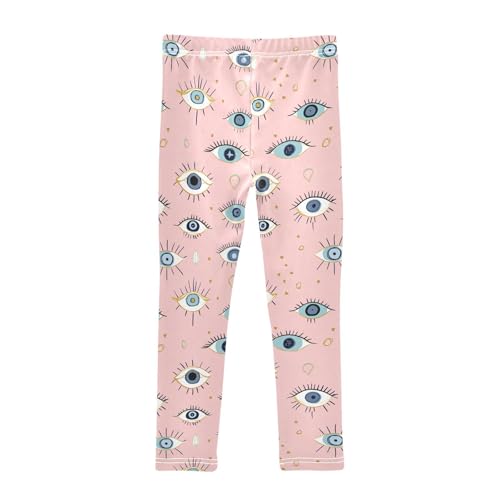 Wusikd Boho Evil Eyes Girls' Leggings Toddler Doodles Pink Kids Yoga Pants Dance Active Tights 4T2