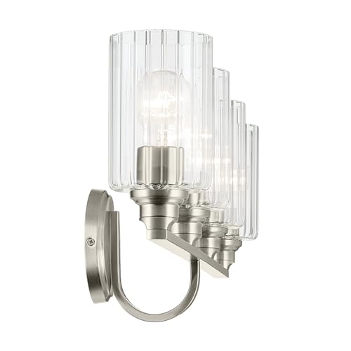 Image of Kichler Gioe 32.25 inch 4-Light Bathroom Vanity Light Fixture with Clear Fluted Glass in Brushed Nickel, Damp Rated for Bathroom, Powder Room, Over Mirror (32.25 inch W x 10.5 inch H), 55227NIFLU
