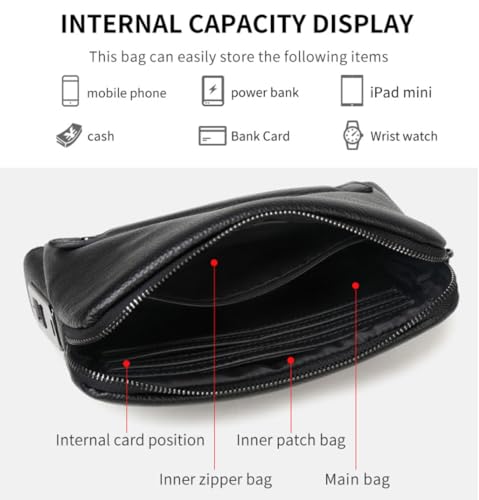 Welaso Fingerprint Lock Leather Handbag,Anti Theft Waterproof Genuine Leather Clutch Bag Wallet for Man Woman (Black)
