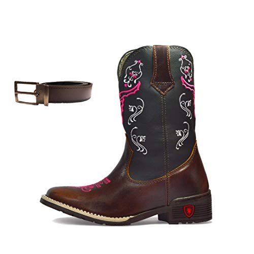 Kit Bota Texana Infantil Criança Texas Gold Cara de Boi Acompanha Cinto Tamanho:33/34;Cor:Marrom