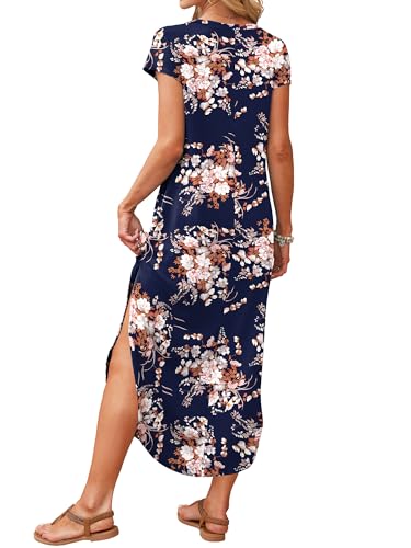 Image of RUMIA Summer Maxi Dresses for Women Cap Sleeve Long Sundress with Pockets