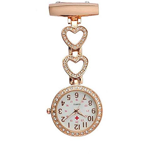 WONOLO Ladies Heart Steel Nurse Doctor Tunic Brooch Quartz FOB Pocket Medical Watch (Rose Gold)
