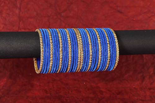 Image of NMII Premium Glass & Golden Beads Velvet Bangle Set For Women and Girls | Velvet Chudi | Traditional Chudi Set | Designer Girl's Bangles Bracelet | Wedding, Party, Festive, Daily- Set of 34