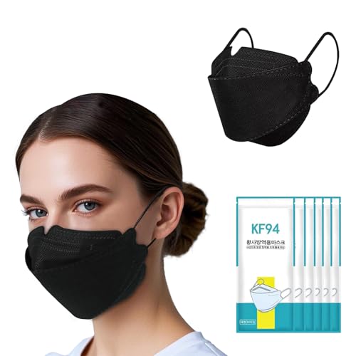 RTUPUYIP 60pcs KF94 mask Disposable Black Masks 4 layers Protection Filter Efficiency>95% Double line nasal frame Highly elastic ear straps Breathable comfort Suitable men women daily use