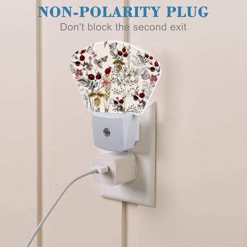 Image of Butterfly Plug in Night Lights, Vintage Flowers Plants Nightlight Plug Into Wall Dusk to Dawn Sensor for Kid Girls Boys Women Men Bedroom, Hallway, Kitchen, Bathroom, Stairs Decor