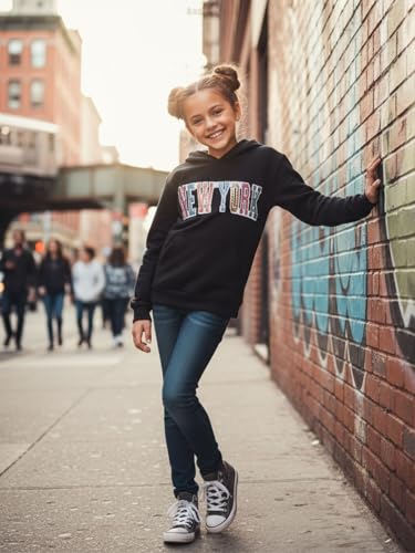 Image of WELAKEN Girls New York Hoodies Sweatshirts Long Sleeves Pullover Tops