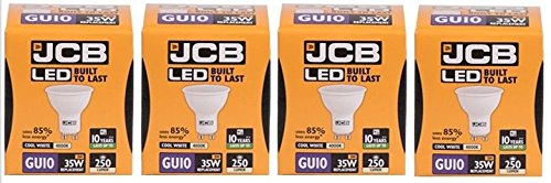 Image of 4 X JCB 3w = 35w LED GU10 Spotlight 100deg 4000k Cool White 250lm [Energy Class A+]