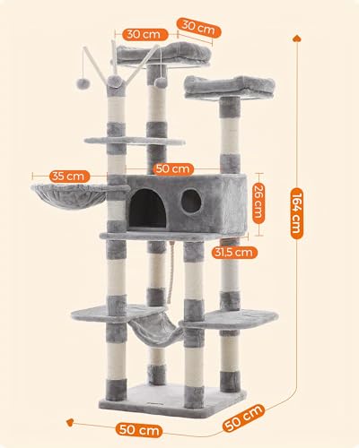 Miniatura 7 de Feandrea Árbol Para Gatos, Xxl, 164 Cm, Gris Claro Pct087w01