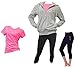 Lotto Tuta Donna Estiva, 2 PEZZI + T-SHIRT OMAGGIO, Giacca in felpa estiva, leggings modello CAPRI in cotone elasticizzato, T-SHIRT in cotone in OMAGGIO (FELPA GRIGIO + CAPRI NERO + T/S PINK, XL)