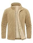 Voqeen Mens Fleece Jackets Full Zip Warm Winter Outdoor Jacket with Pockets Stand Collar Thermal Coat for Hiking Camping Fishing