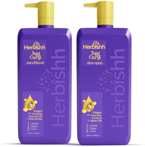 Herbishh Just Curls Shampoo Conditioner Combo (500ml x 2) | Curly Hair Products with Coconut & Shea Butter | Sulphate Free Conditioner | Hair Care Kit | Vegan