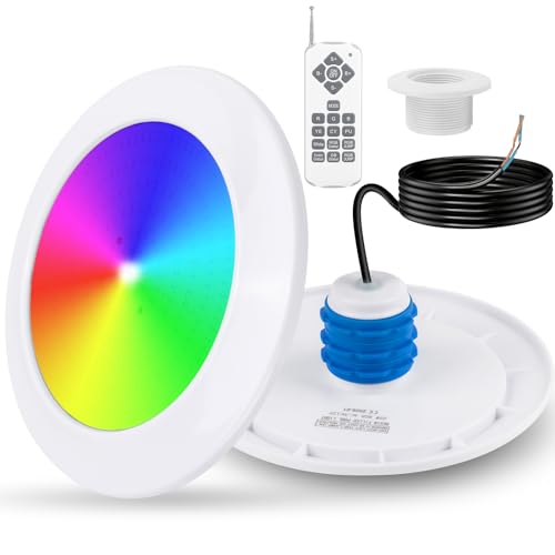 COOLWEST Projecteur Piscine Vissable avec Filetage 1 1/2, 25W RGB LED Eclairage Piscine avec Télécommande, Ø180mm, IP68 Étanché Lampe LED pour Piscines Béton SPA, avec Conduits 1,5, 12V AC/DC