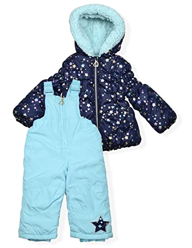 Arctic Quest Girls Shiny Foil Stars Snowsuit, Navy, 2T
