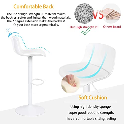 Younike Bar Stools Set Of 2 Counter Height Bar Stools, Ergonomic Pp High Bar Stool,Adjustable Hydraulic 360° Swivel Island Bar Chairs With Back, Home And Kitchen -White #TOP7