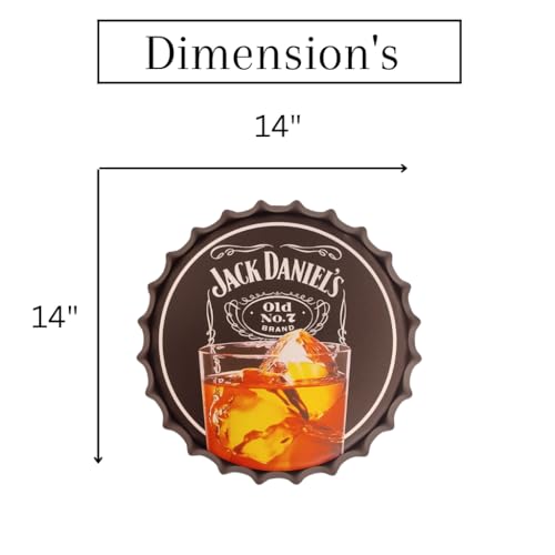 Image of EAZYWAGON Decorative Metal Bottle Caps Wall Sign Plates - 14X14 Inches - JD beer brand GLASS | Metal Wall Hanging Bottle Cap for Home, Farmhouse, Bar & Cafe Decoration | Vintage & Retro Look Plaques