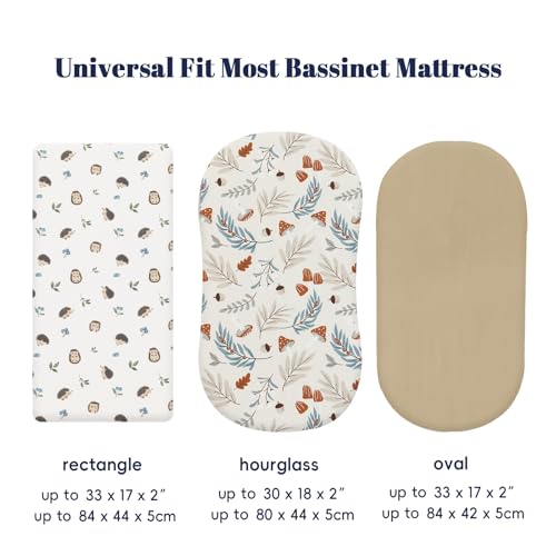 Image of PHF 3 Pack Soft Bassinet Sheets, Leaf&Mushroom Breathable Comfy Cradle Sheets for Baby Boys, No Slip Universal Fit for Most Cradle and Bassinet Mattress, Leaf&Mushroom