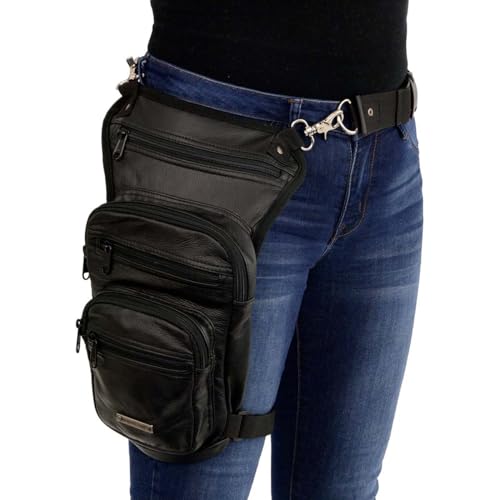 Milwaukee Leather MP8895 Conceal an Carry Black Leather Thigh Bag with Waist Belt - One Size