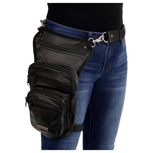 Milwaukee Leather MP8895 Black Carry Leather Thigh Bag with Waist Belt