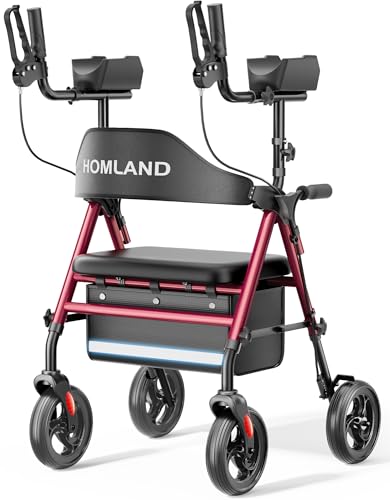 Upright Walkers for Seniors, Stand Up Rollator Walker with Adjustable Padded Armsupport & Seat,...