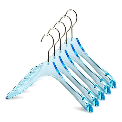 Kostaverite Acrylic Light Blue Clothes Hangers for Shirts/T-Shirts with Durable 360 Degree Silver Hook | Notched Shoulders | Premium Quality Acrylic Hangers | 5 Pack