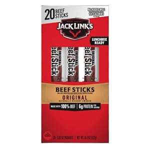 Jack Link’s Beef Sticks, Original – Protein Snack, Meat Stick with 6g of Protein, Made with 100% Beef, Individually Wrapped Beef Snack Sticks – 0.92 Oz. (20 Count)