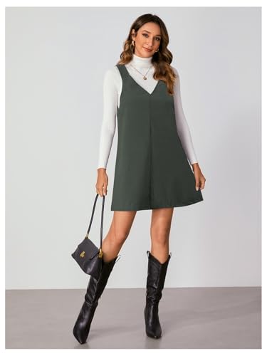 Image of Milumia Women V Neck Corduroy Overall Dress 2026 Spring Mini Pinafore Jumper Dress
