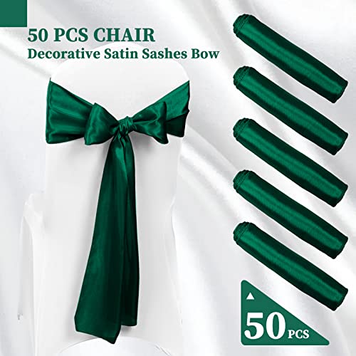 REWOMC 50 PCS Satin Chair Sash Chair Decorative Bow Designed Chair Cover Chair Sashes for Thanksgiving Wedding Christmas Banquet Party Home Kitchen Decoration (Forest Green, 7 x 108 inch) - Thumbnail 3