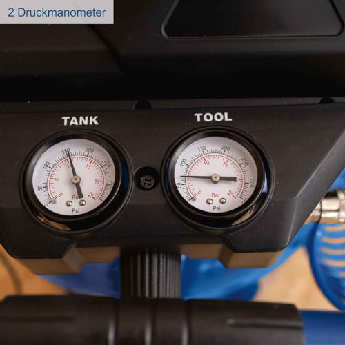 Scheppach WELTNEUHEIT 14 bar Druckluft Kompressor stehend HC85V - 80 L Kessel | ölfrei & wartungsarm | Ansaugleistung 330 l/min | 2x Manometer & 2x Kupplung | Fahrvorrichtung für einfachen Transport