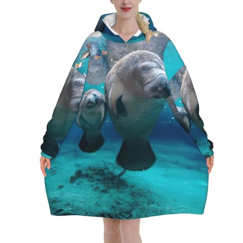 Couverture à capuche lamantins des Antilles idée cadeau cocooning original